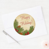 Pine Boughs Holly Berries Kerstmis Ronde Sticker (Envelop)