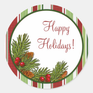 Pine Boughs Holly Stripes Kerst Xmas Stickers