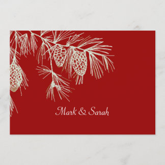 Pine Boughs Red Invitation Kaart