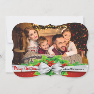 Pine Bow met Holle Foto Fancy gesneden Kerstmis Feestdagenkaart