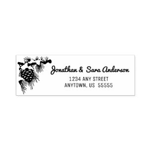 Pine Branch and Pine Cone Winter Return Address Zelfinktende Stempel