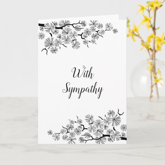 Pine Branch Black White Sympathcard Kaart (Gele Bloem)