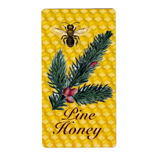 PINE BRANCH EN HONEY BEE , BEEKEEPER ETIKET (Voorkant)