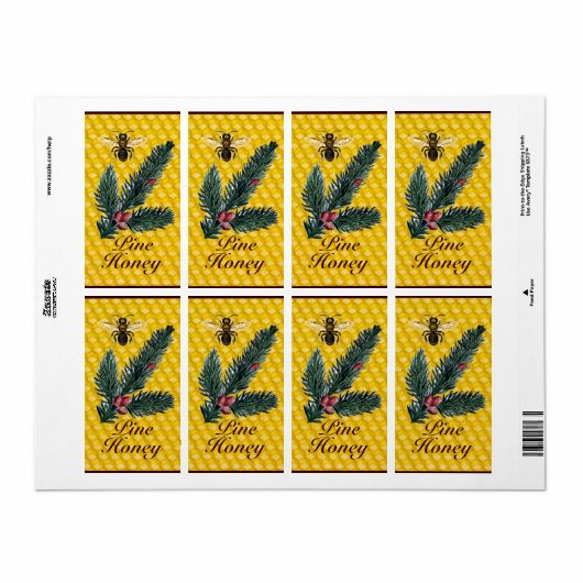 PINE BRANCH EN HONEY BEE , BEEKEEPER ETIKET (Full Sheet)