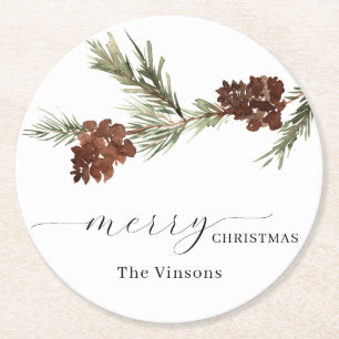 Pine Branch Greenery Holiday Round Paper-Onderzett Ronde Kartonnen Onderzetter