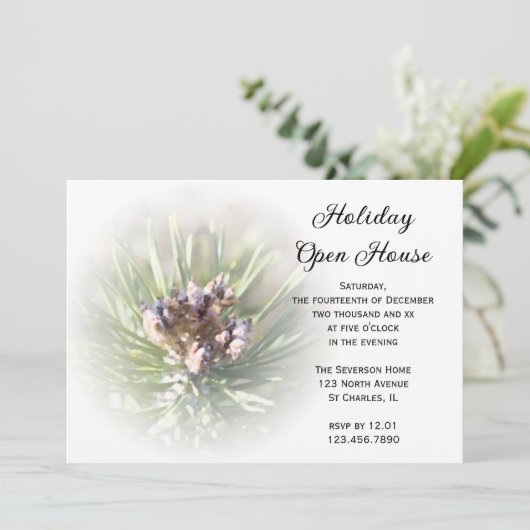 Pine Branch Holiday Open House Party Invitation (Debout devant)
