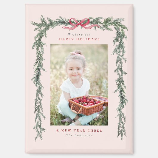 Pine Branch Lijst Foto Blush Roze Kerst Magneet (Voorkant)
