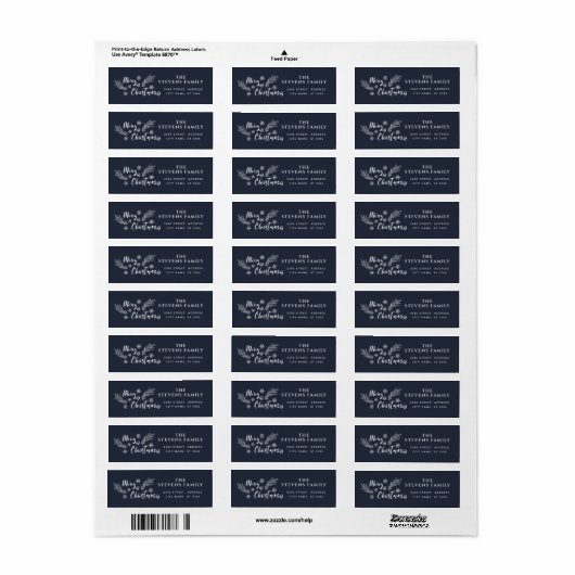Pine branch sneeuwvlok script Vrolijk kerstfeest Etiket (Full Sheet)