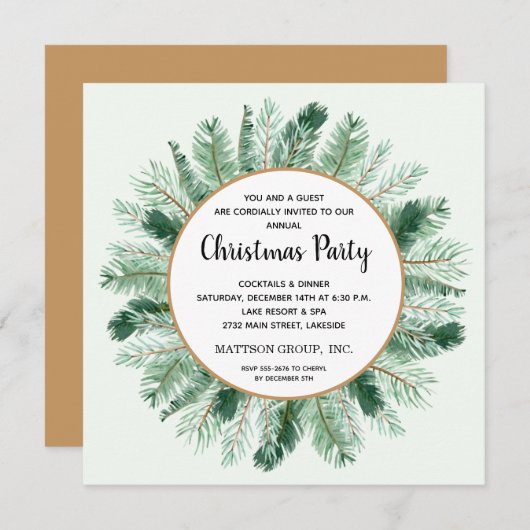 Pine Branche Wreath Fête de Noël invitations (Devant / Derrière)