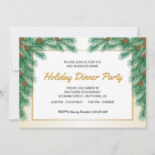 Pine Branches Zakelijk Kerstdiner Kaart (Voorkant)