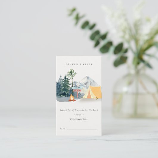 Pine Camping Mountain Diaper Baby shower Raffle Informatiekaartje (Staand voorkant)
