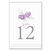 Pine cone art paarse witte trouwtafel nummer kaart (Achterkant)