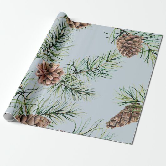 Pine Cone/Blue Pattern Cadeaupapier (Uitgerold)