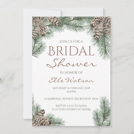 Pine Cone Bridal Shower Invitation, Winter Weddens Kaart (Voorkant)