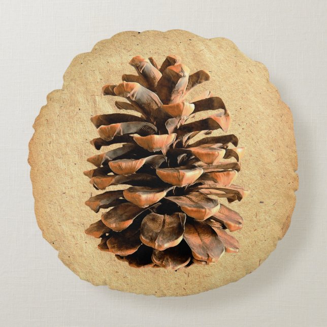 Pine Cone en John Muir Quote Rond Kussen (Voorkant)