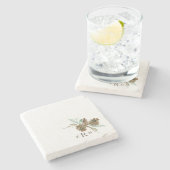 Pine Cone Foliage Herfst Holiday Monogram Stenen Onderzetter (Zijkant)