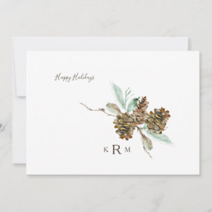 Pine Cone Foliage Holiday Monogram Foto Feestdagenkaart