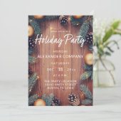 Pine Cone & Gold Ornament Rustic Holiday Party Kaart (Staand voorkant)