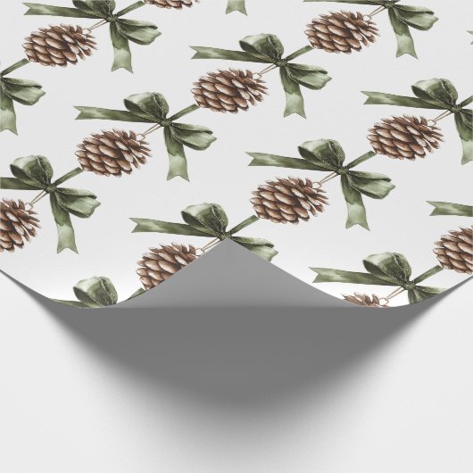 Pine Cone Green Bow Christmas Cadeaupapier (Hoek)