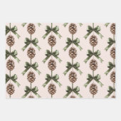 Pine Cone Green Bow Christmas Cream Snowflakes Inpakpapier Vel (Voorkant 3)