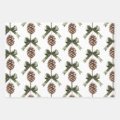 Pine Cone Green Bow Christmas Cream Snowflakes Inpakpapier Vel (Voorkant)