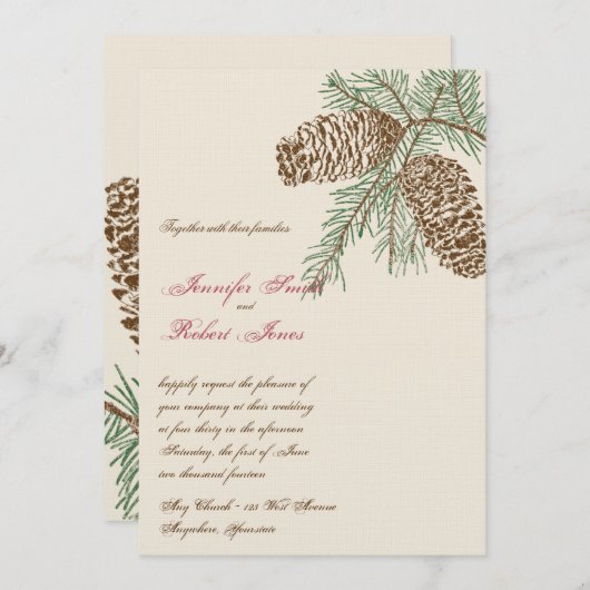 Pine Cone Nature sur la Faire-part de mariage de c (Devant / Derrière)