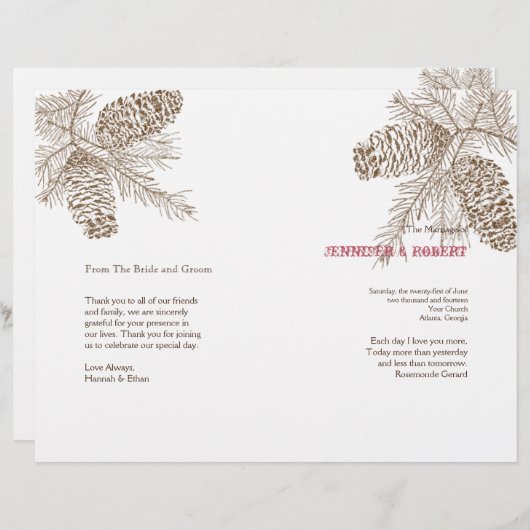 Pine Cone Nature Wedding Programme (Devant / Derrière)