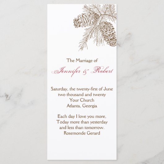 Pine Cone Nature Wedding Programme (Devant)
