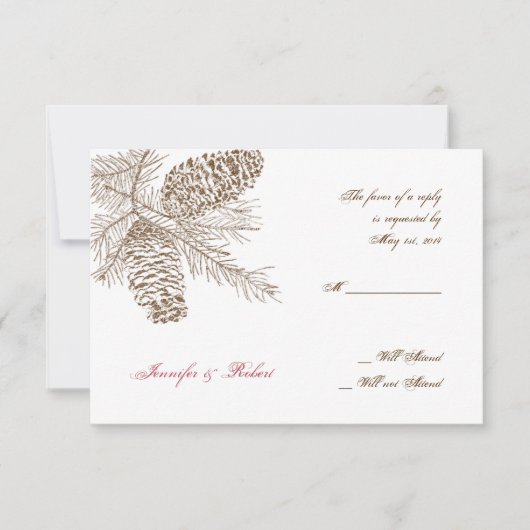 Pine Cone Natuur Bruiloft Reactie Kaart (Voorkant)
