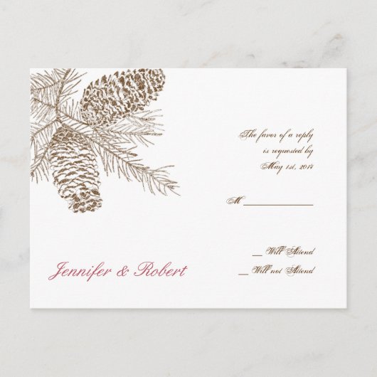 Pine Cone Natuur Bruiloft RSVP Briefkaart (Voorkant)