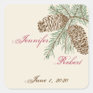Pine Cone Natuur op Cream Wedding Envelope Seal Vierkante Sticker