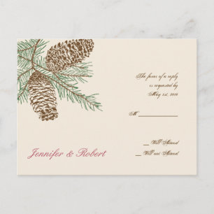 Pine Cone Natuur op Cream Wedding RSVP Briefkaart