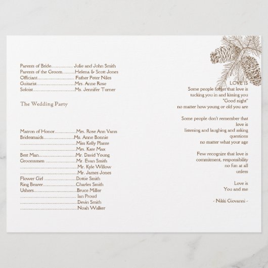 Pine Cone Natuur Wedding Programme (Achterkant)