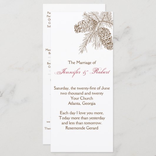 Pine Cone Natuur Wedding Programme Programma (Voorkant / Achterkant)