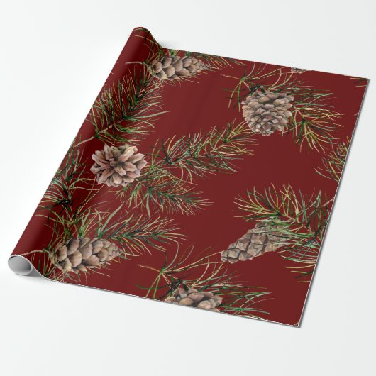 Pine Cone Patroon Cadeaupapier (Uitgerold)