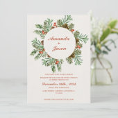 Pine Cone Red Berries Noël faire-part de mariage (Debout devant)