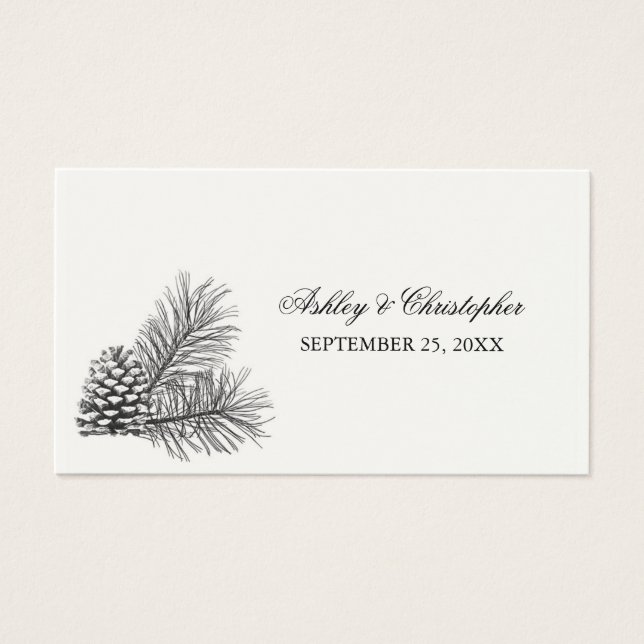 Pine Cone Rustic Wedding Favor Label Visitekaartjes (Voorkant)