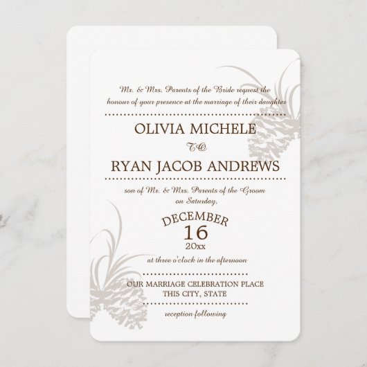 Pine Cone Silhouet Bruiloft Kaart (Voorkant / Achterkant)