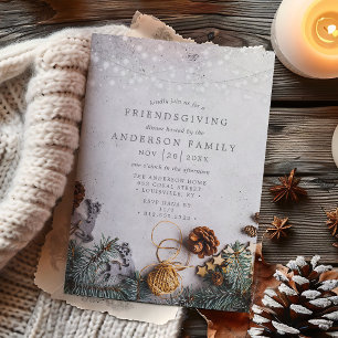 Pine Cone Slingerlichten Rustic Friendsgiving Kaart