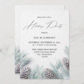 Pine Cone & Snow Holiday Party Kaart (Voorkant / Achterkant)