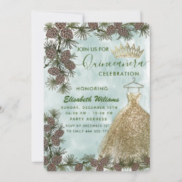 Pine cone waterverf gouden tiara Quinceañera Kaart