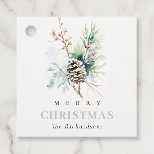 Pine Cone Waterverf Winterbessen Kerst Bedankjes Labels (Voorkant)