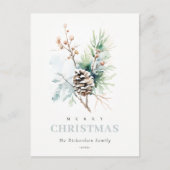 Pine Cone Waterverf Winterbessen Kerst Feestdagenkaart (Voorkant)