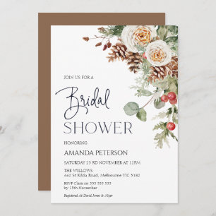 Pine Cone Winter Floral Bridal Shower Kaart