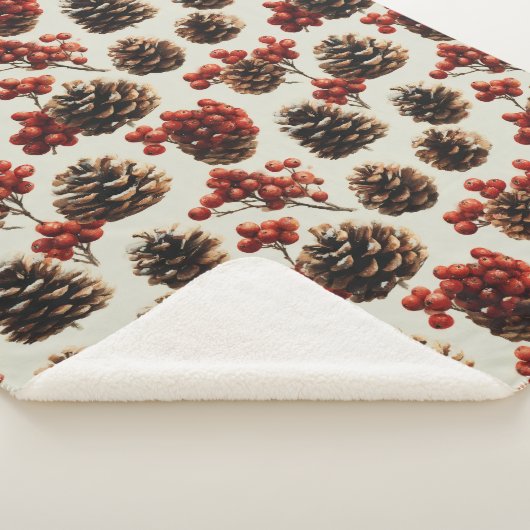 Pine Cones and Red Berries Winter Pattern Sherpa Deken (3/4)
