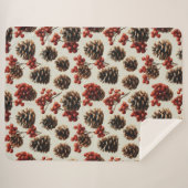Pine Cones and Red Berries Winter Pattern Sherpa Deken (Voorkant (horizontaal))