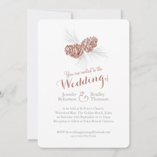Pine cônes art brun gris hiver mariage invitations (Devant)