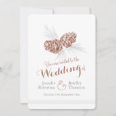 Pine cônes art brun hiver mariage invitations (Devant)