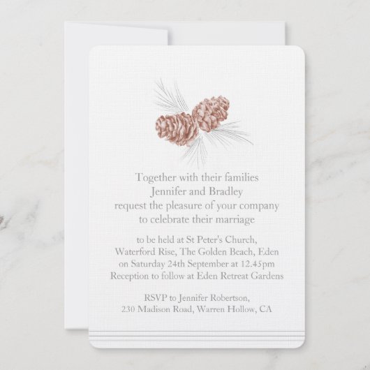 Pine cônes art brun hiver mariage invitations (Dos)