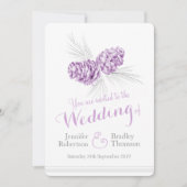 Pine cônes art violet gris invitation de mariage (Devant)